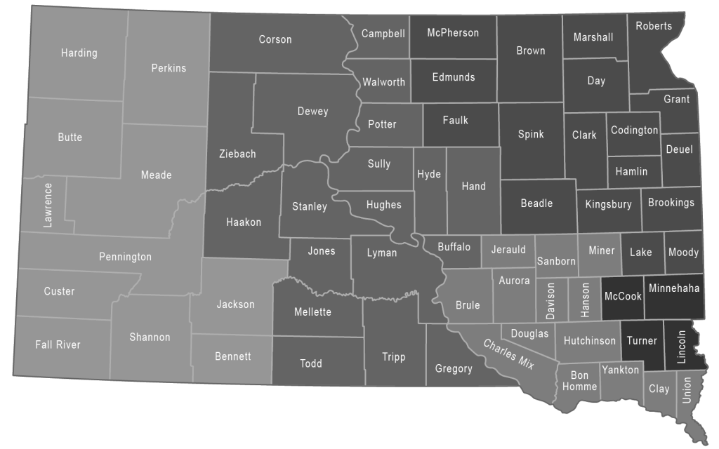 South Dakota County Map for Community Behavioral Health Services