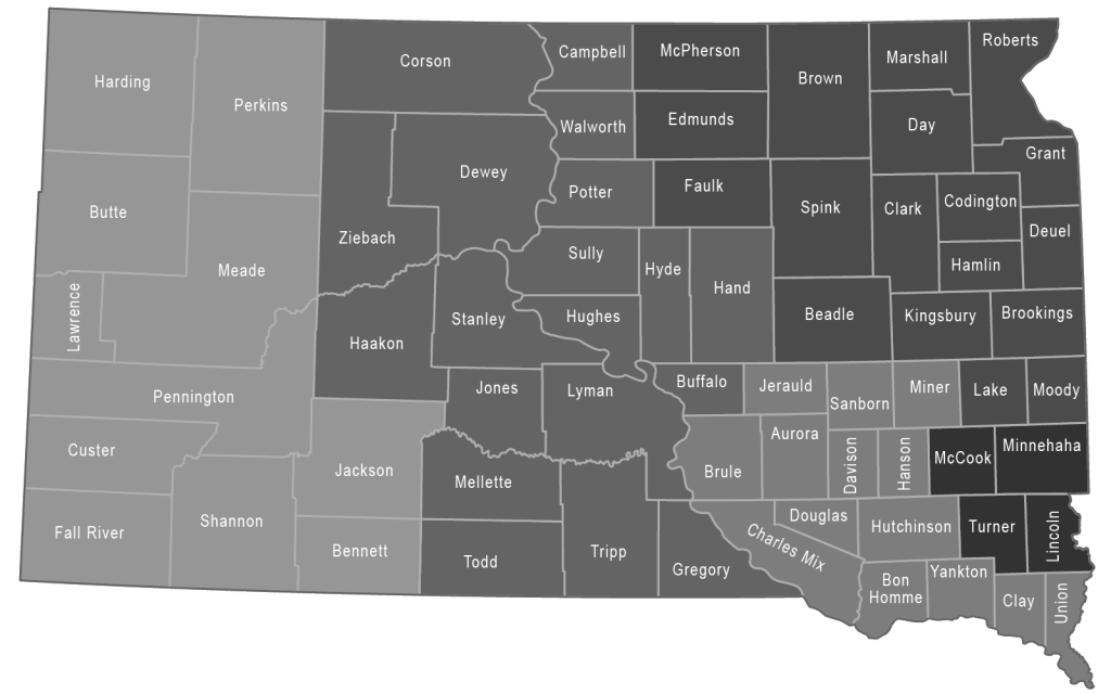 South Dakota County Map for Community Behavioral Health Services